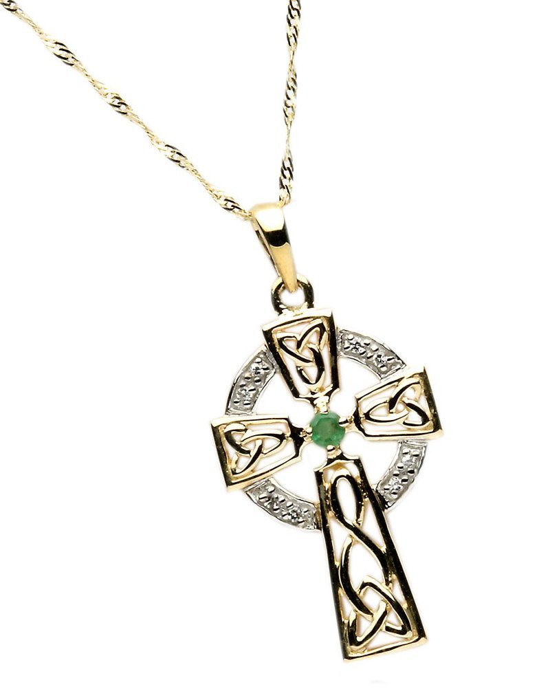 10CT Emerald & CZ Cross Pendant